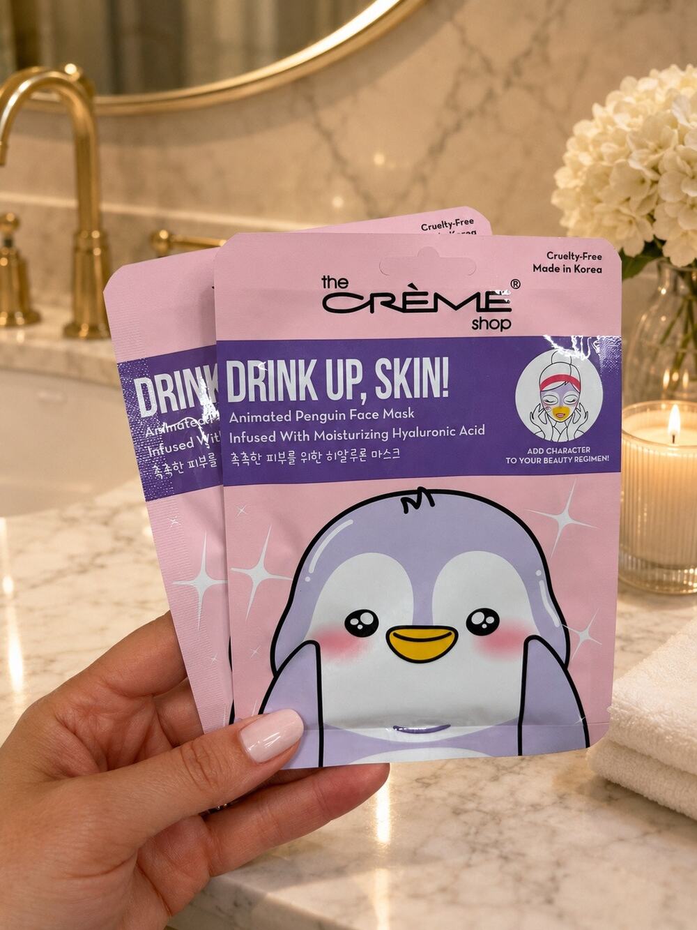 The Crème Shop Penguin Face Masks Set of 2 Hyaluronic Acid Sheet Masks